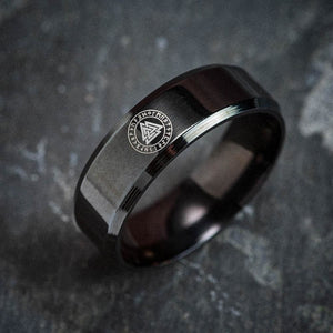 Black Stainless Steel Valknut and Rune Ring-Viking Ring-Norse Spirit