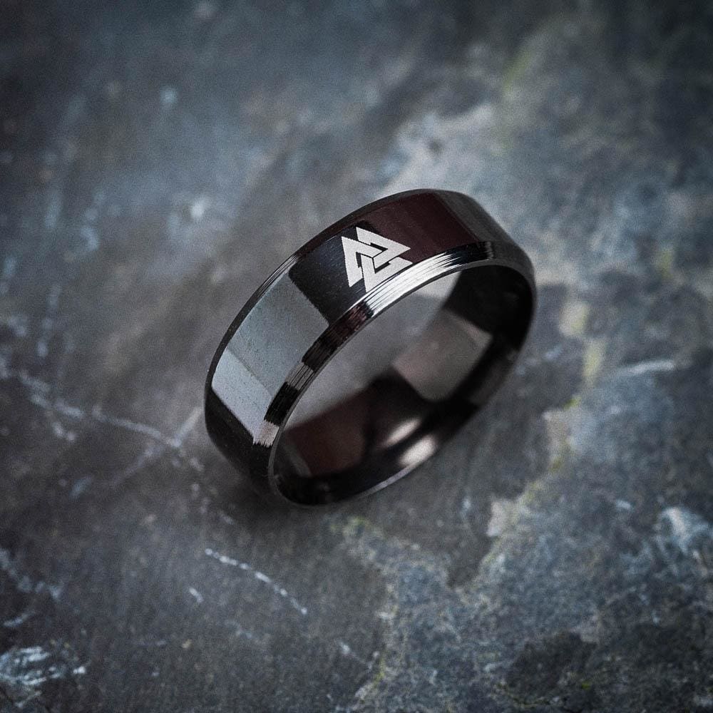 Black Stainless Steel Valknut Ring-Viking Ring-Norse Spirit