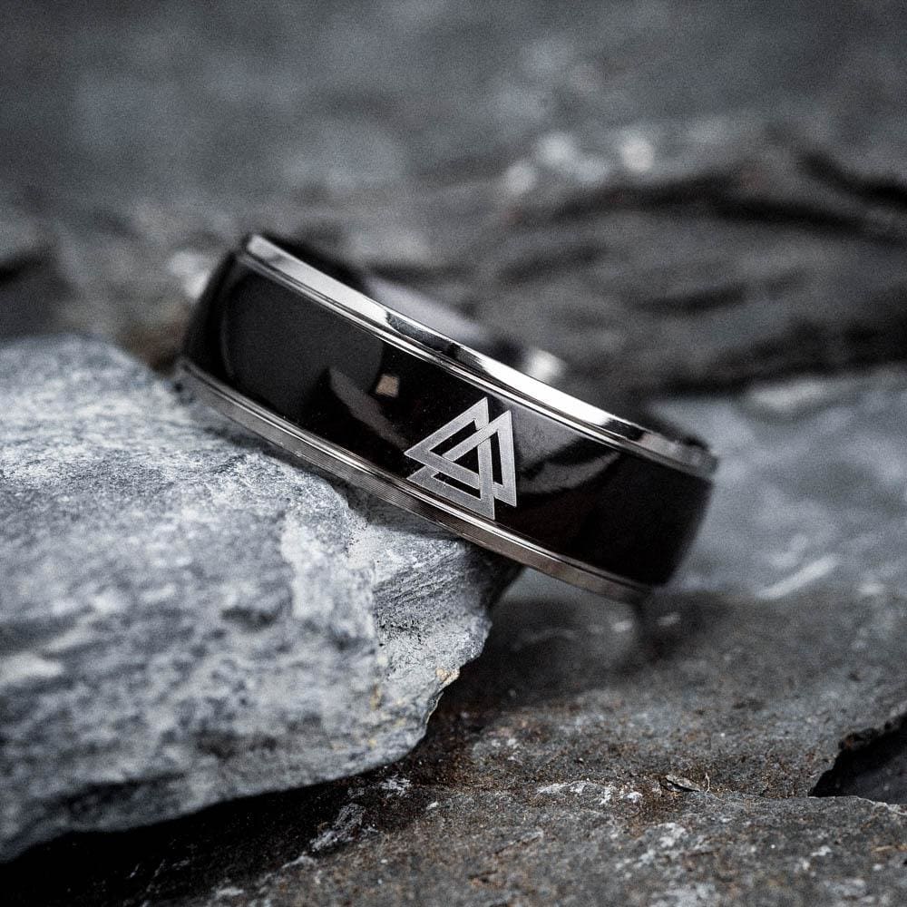 Black Titanium Valknut Ring-Viking Ring-Norse Spirit