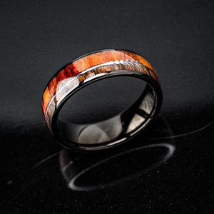 Black Tungsten Carbide Wedding Band With Wood and Arrow Inlay-Viking Ring-Norse Spirit