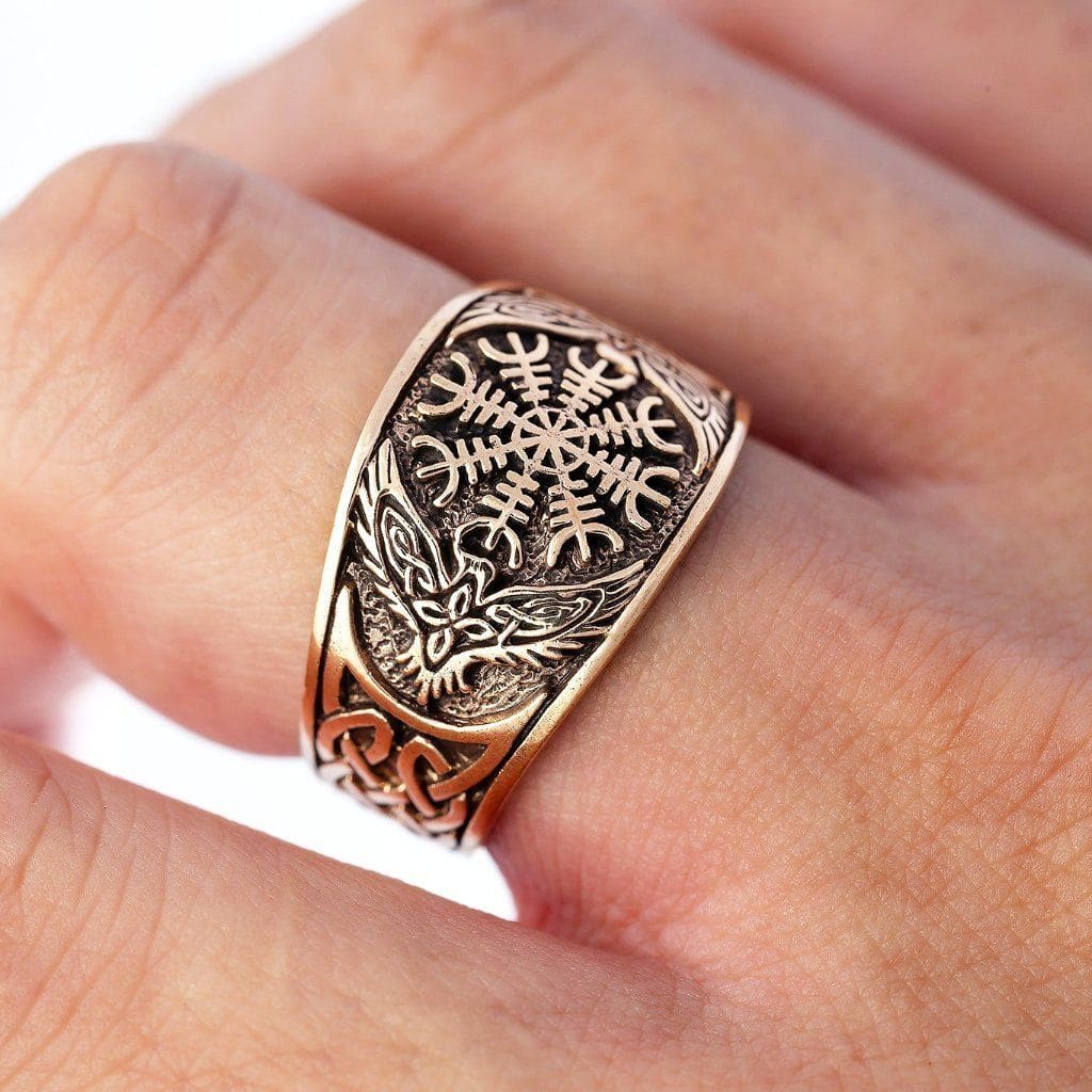 Bronze Helm of Awe Viking Ring