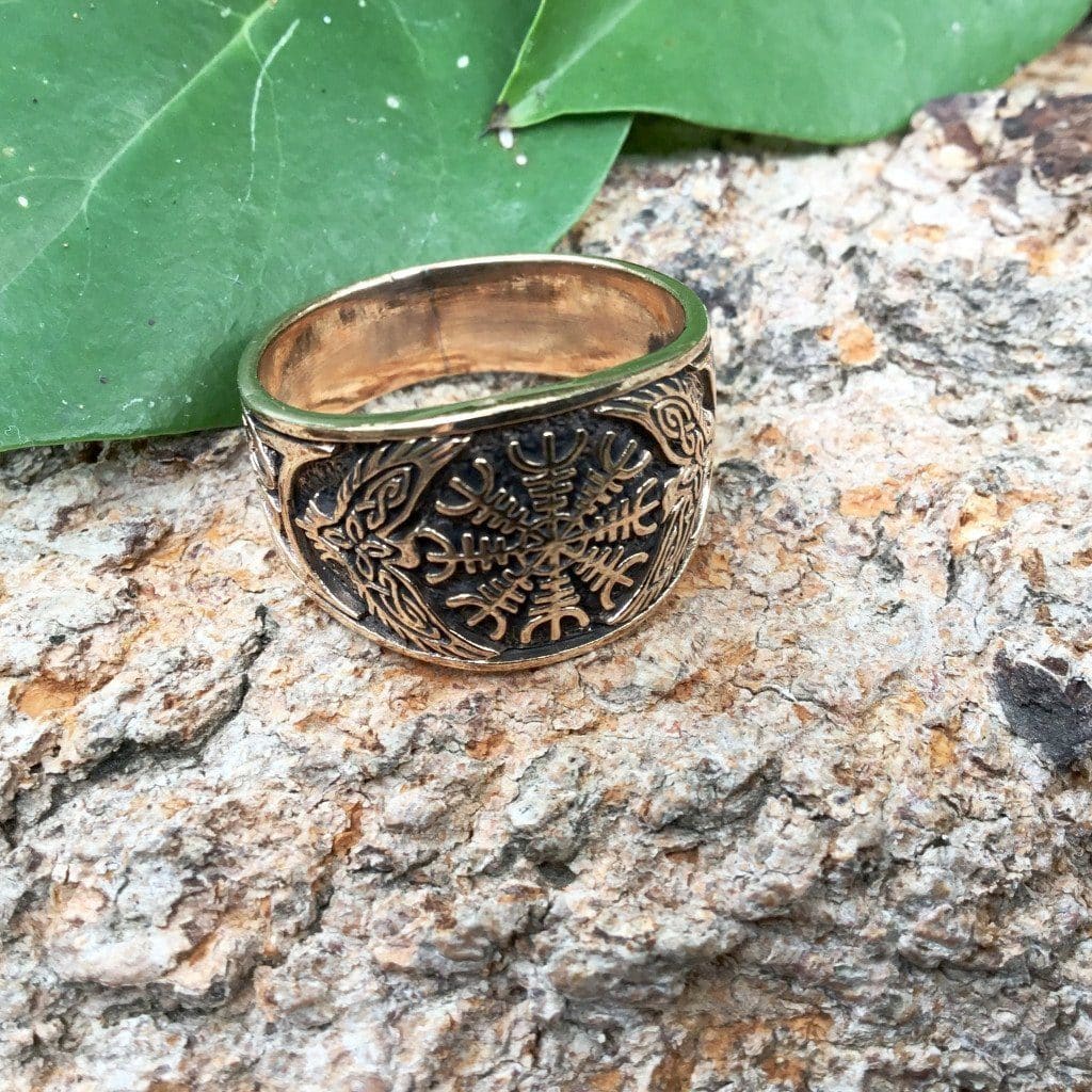 Bronze Helm of Awe Viking Ring