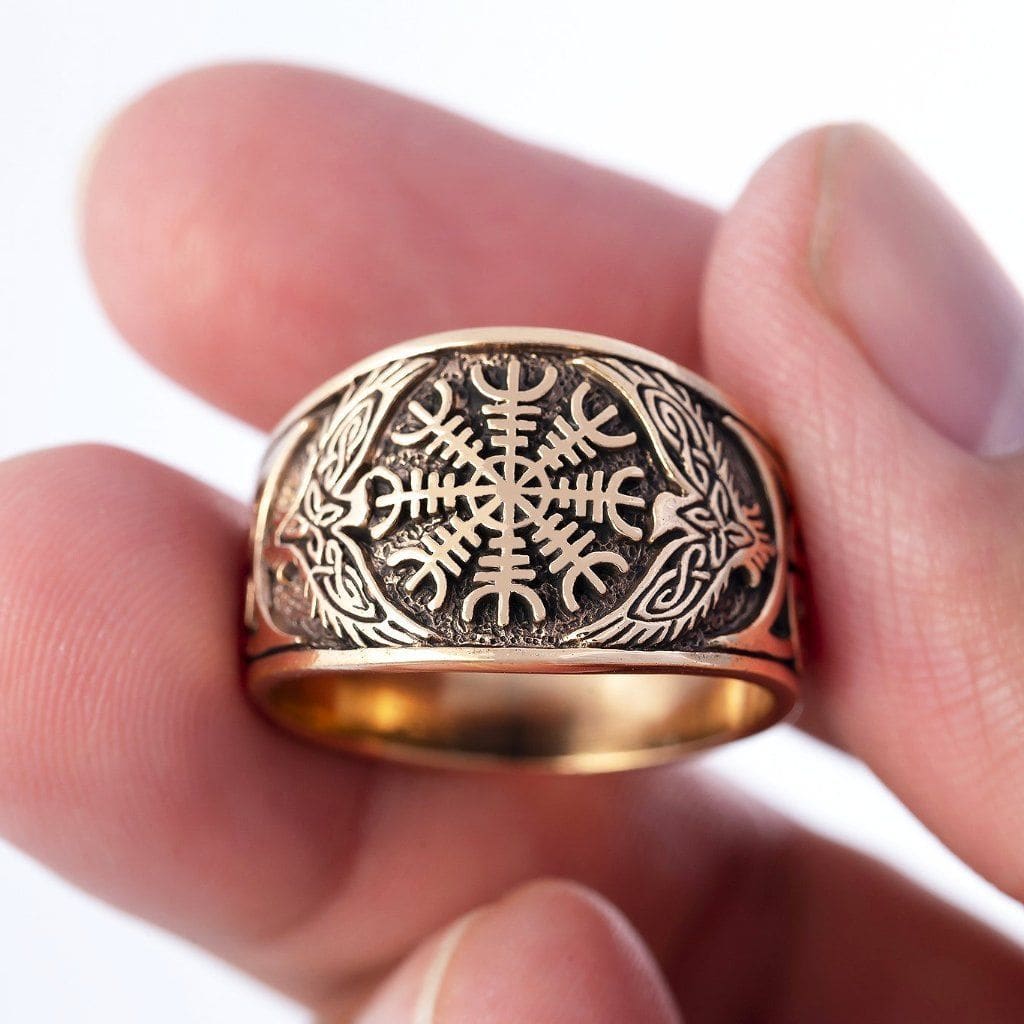 Bronze Helm of Awe Viking Ring