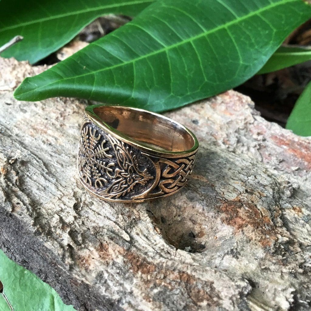 Bronze Helm of Awe Viking Ring
