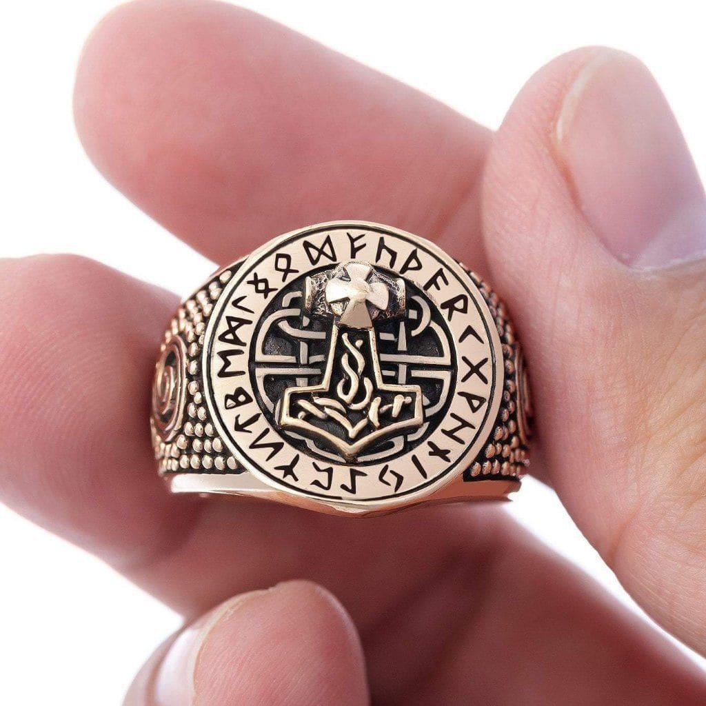 Bronze Thor's Hammer Viking Ring