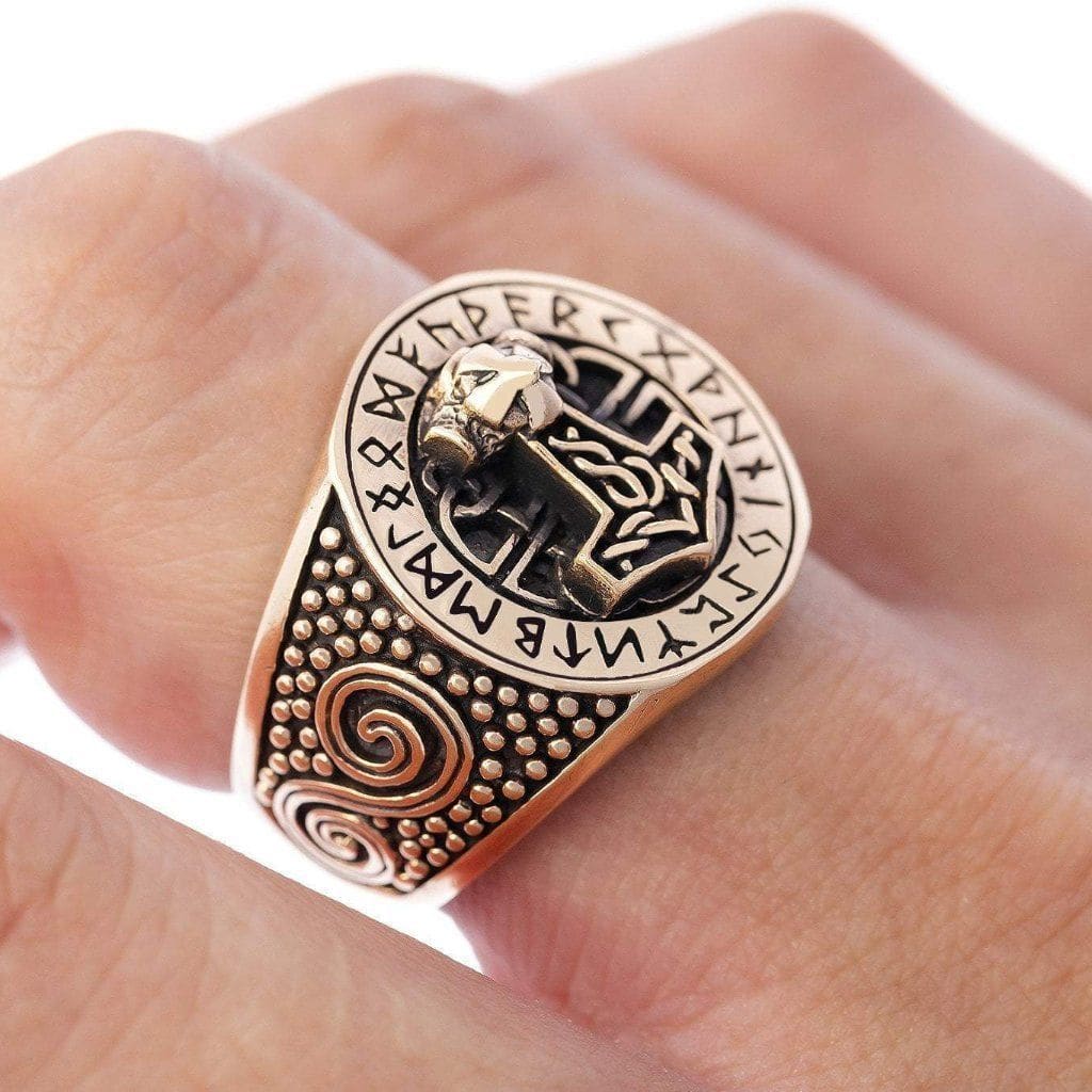 Bronze Thor's Hammer Viking Ring