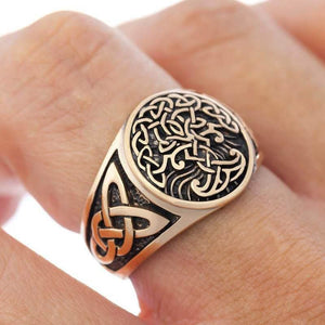 Bronze Tree of Life / Yggdrasil Ring With Knotwork - Norse Spirit