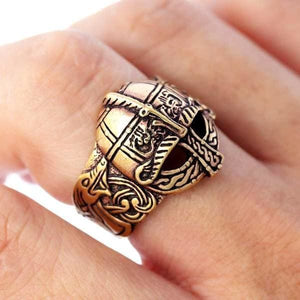 Bronze Viking Ring in Viking Helmet Design