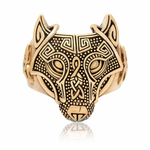 Bronze wolf head Viking ring