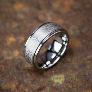 Brushed Tungsten Carbide Celtic Knot Ring-Viking Ring-Norse Spirit