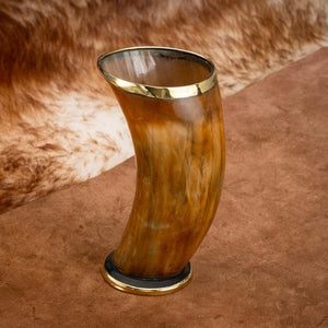 Burnt Horn Tumbler With Brass Rim & Base-Viking Drinking Horns and Mugs-Norse Spirit