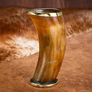 Burnt Horn Tumbler With Brass Rim & Base-Viking Drinking Horns and Mugs-Norse Spirit