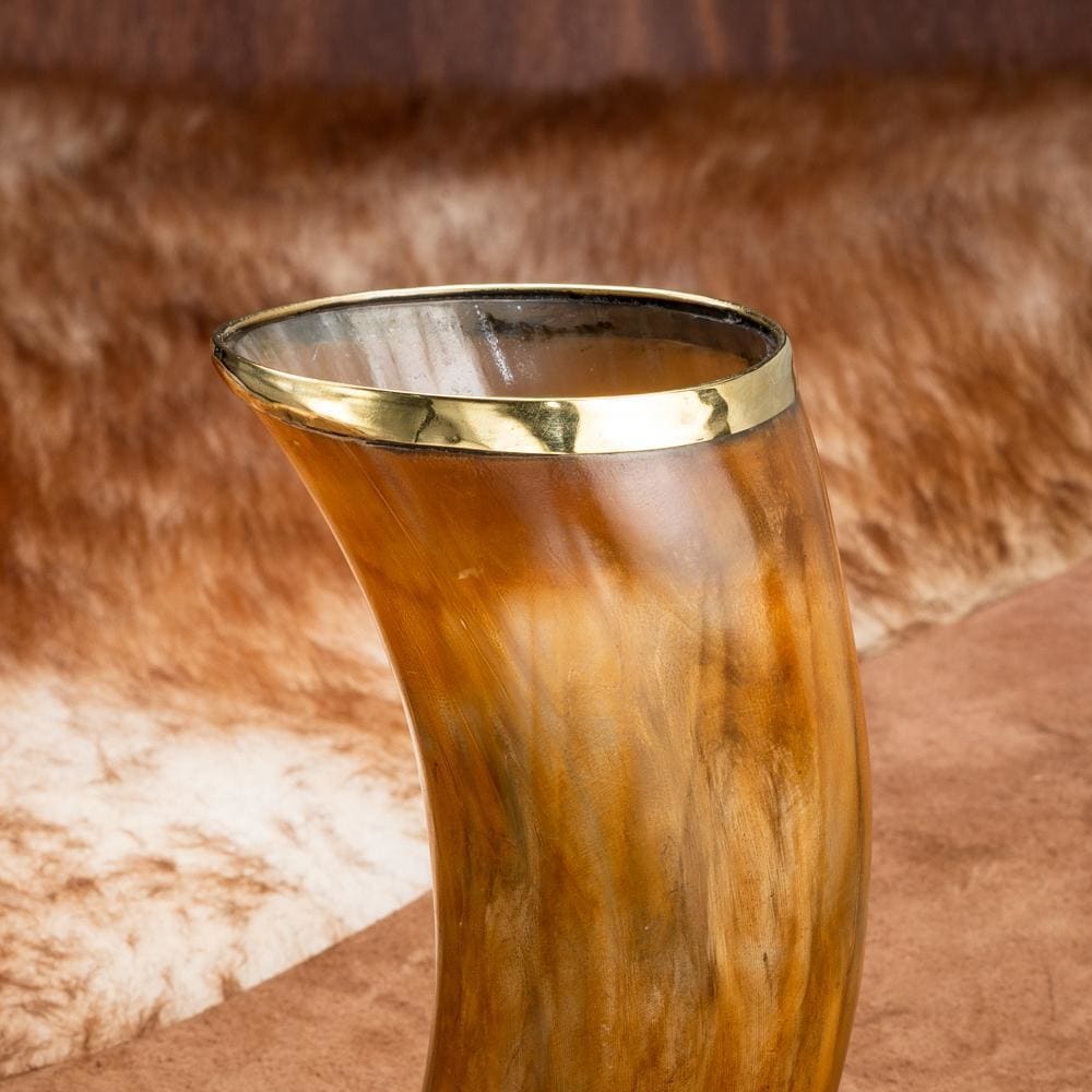 Burnt Horn Tumbler With Brass Rim & Base-Viking Drinking Horns and Mugs-Norse Spirit