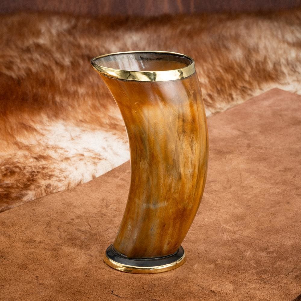Burnt Horn Tumbler With Brass Rim & Base-Viking Drinking Horns and Mugs-Norse Spirit