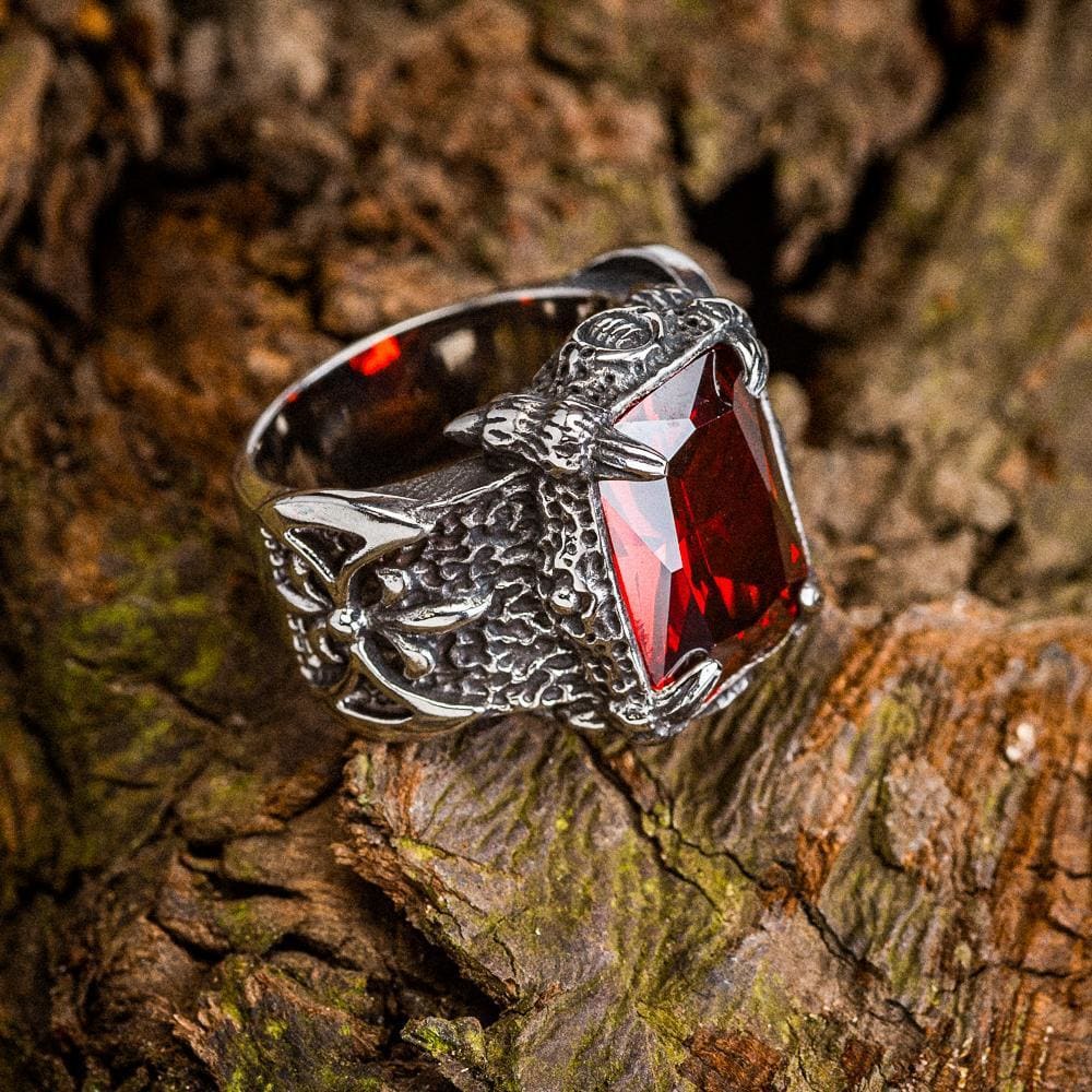Axe Rng Chunky Stainless Steel Axe Ring With Central Stone - Norse Spirit