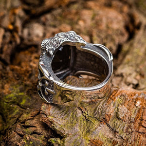 Chunky Stainless Steel Axe Ring With Central Stone-Viking Ring-Norse Spirit