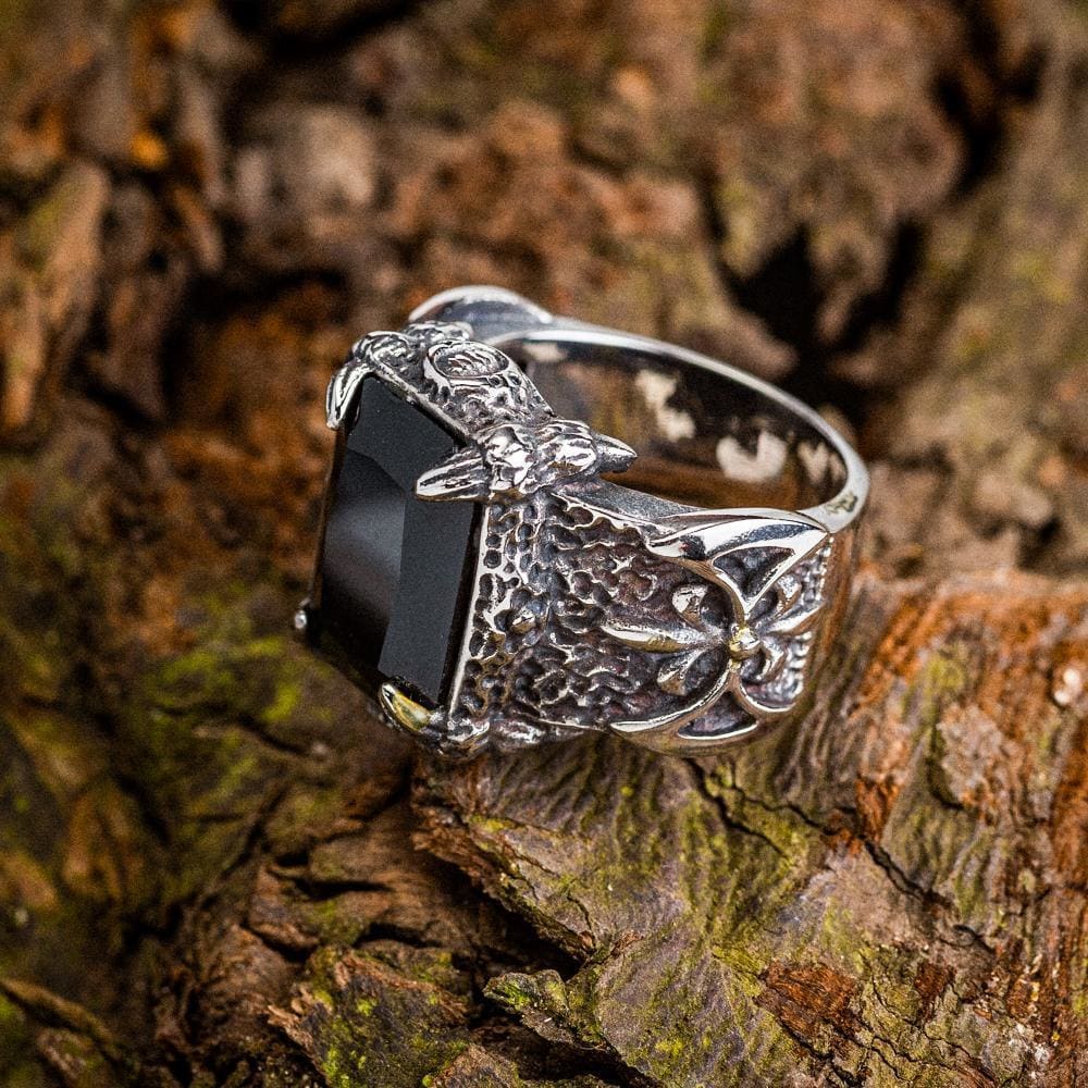 Chunky Stainless Steel Axe Ring With Central Stone-Viking Ring-Norse Spirit