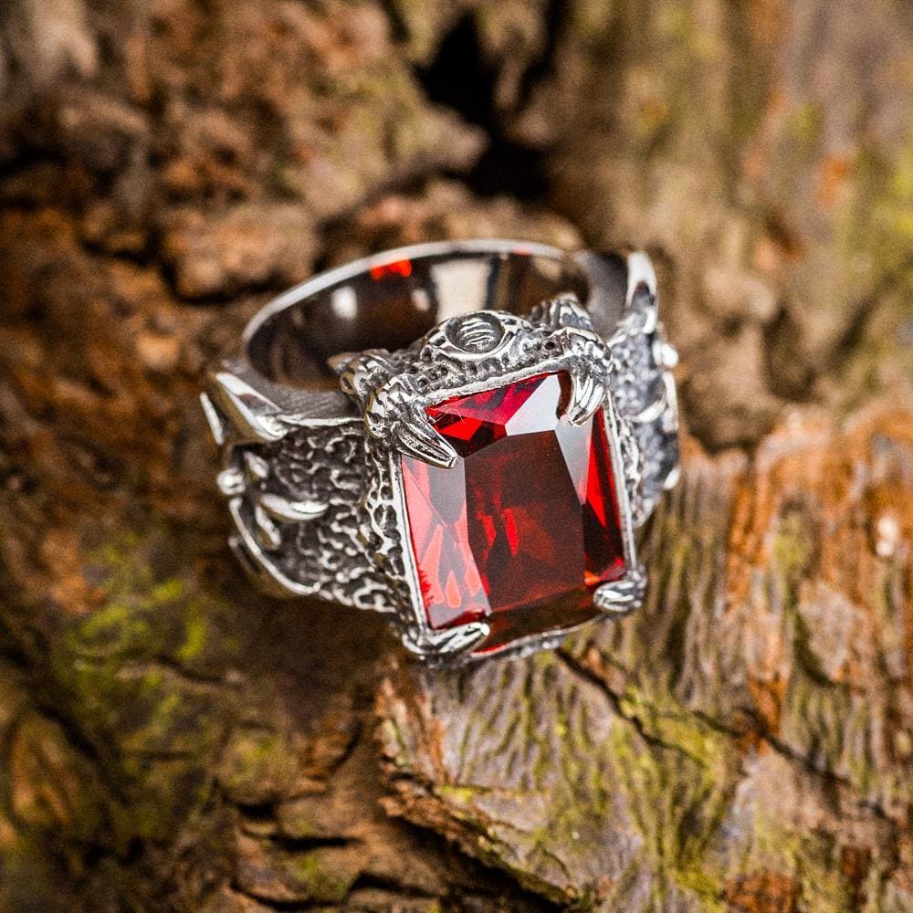 Chunky Stainless Steel Axe Ring With Central Stone-Viking Ring-Norse Spirit