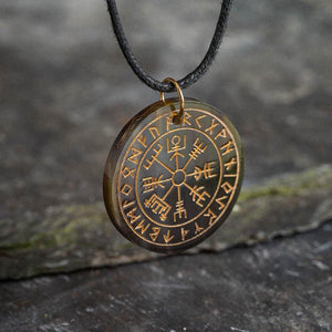 Circular Horn Vegvisir and Rune Necklace-Viking Necklace-Norse Spirit