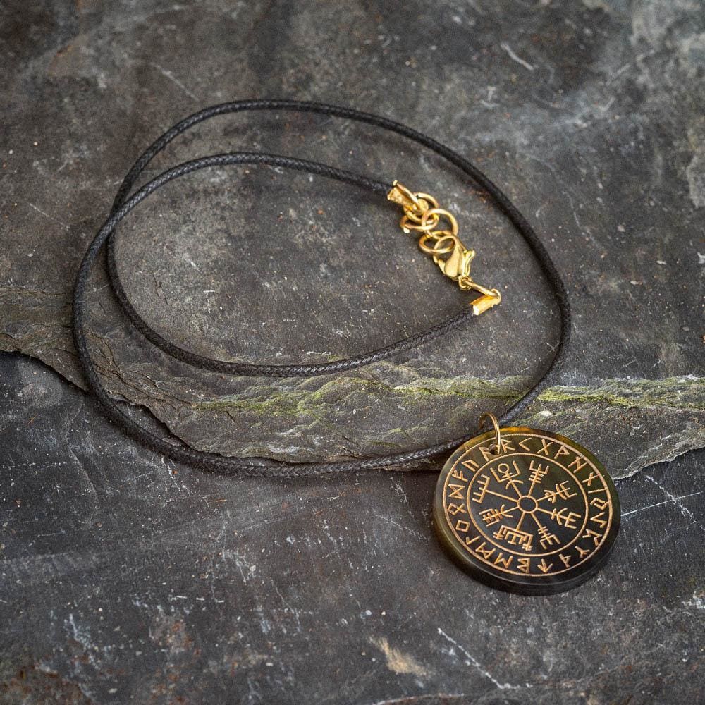 Circular Horn Vegvisir and Rune Necklace-Viking Necklace-Norse Spirit