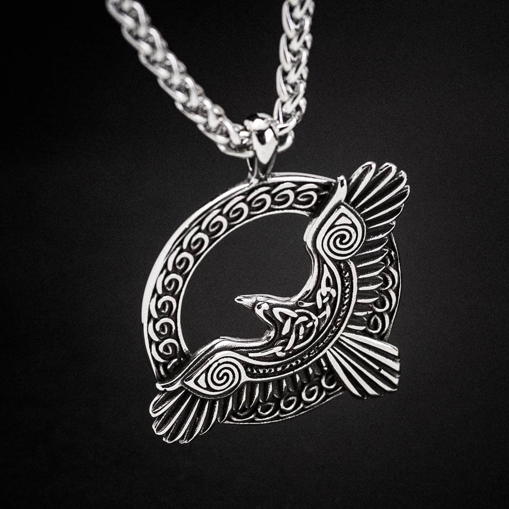 Circular Stainless Steel Raven Necklace-Viking Necklace-Norse Spirit