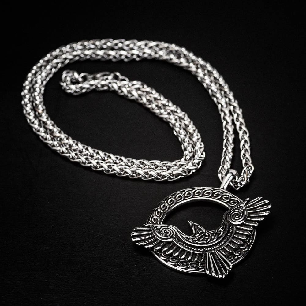 Circular Stainless Steel Raven Necklace-Viking Necklace-Norse Spirit