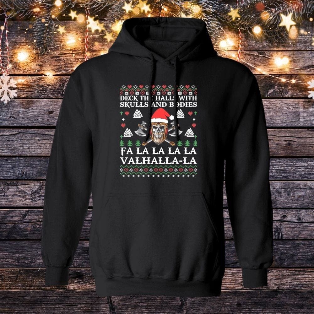 Deck The Halls Black Viking Hoodie-Viking Sweatshirts-Norse Spirit