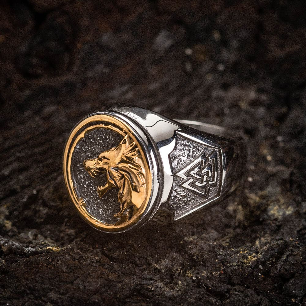 Dual Color Circular Stainless Steel Fenrir Ring-Rings-Norse Spirit