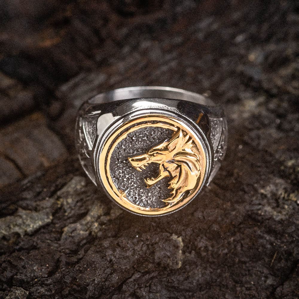 Dual Color Circular Stainless Steel Fenrir Ring-Rings-Norse Spirit
