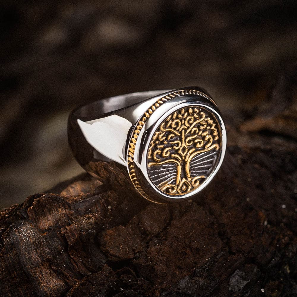 Dual Color Circular Stainless Steel Tree of Life Ring - Norse Spirit