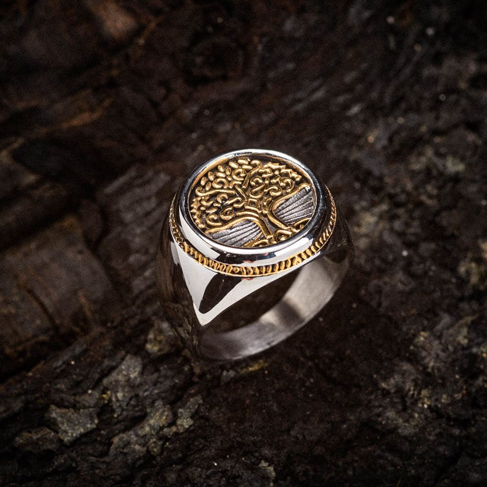Dual Color Circular Stainless Steel Tree of Life Ring - Norse Spirit
