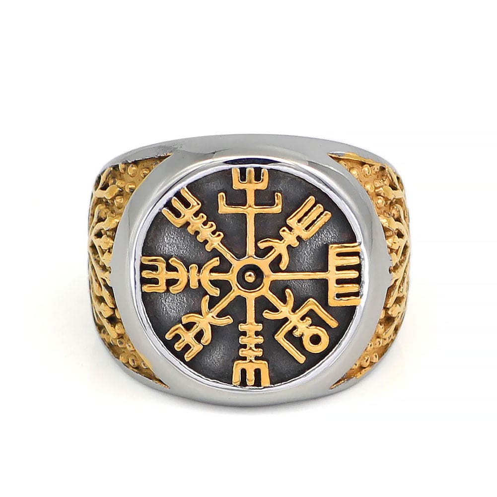 Dual Color Circular Stainless Steel Helm of Awe Ring-Viking Ring-Norse Spirit