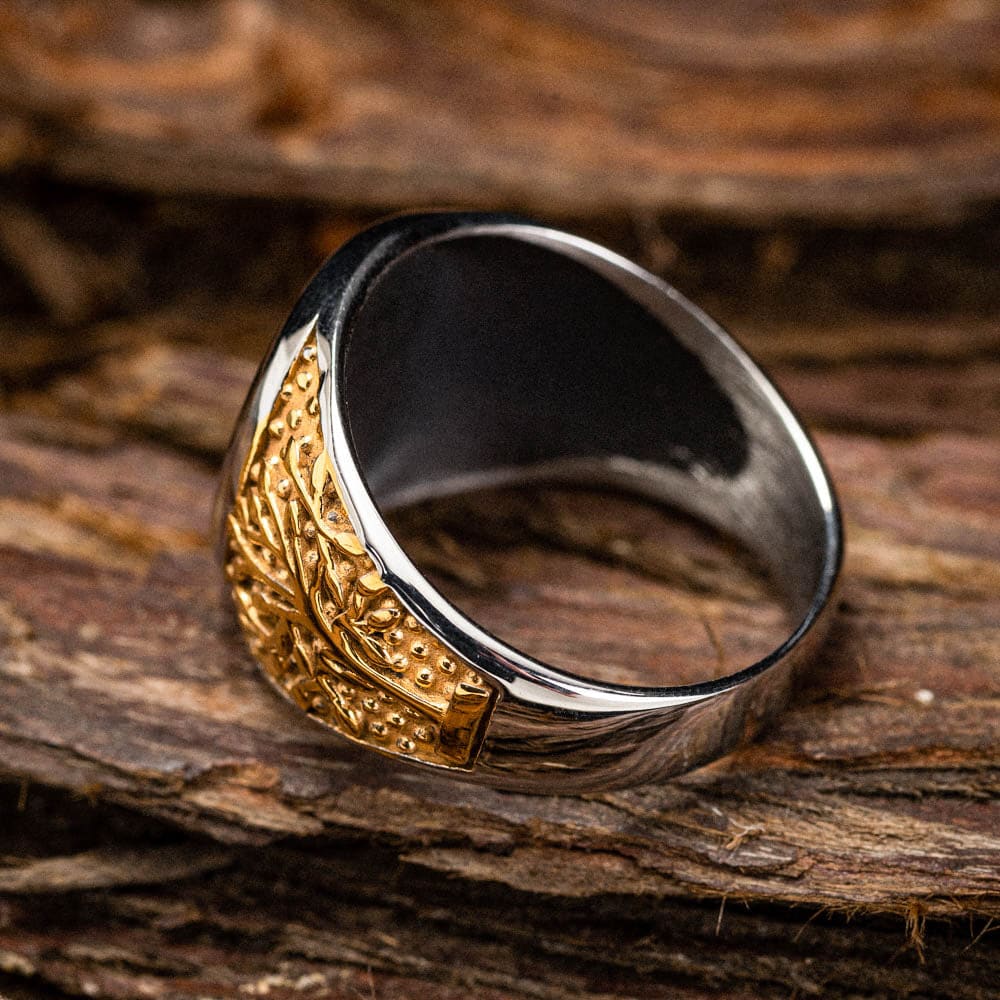 Dual Color Circular Stainless Steel Vegvisir Ring-Viking Ring-Norse Spirit