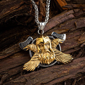Dual Color Odin, Raven and Axe Necklace-Necklaces-Norse Spirit