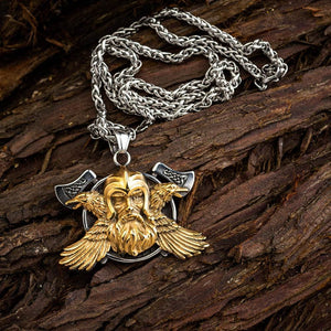 Dual Color Odin, Raven and Axe Necklace-Necklaces-Norse Spirit