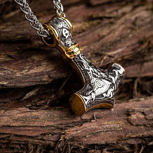Dual Color Stainless Steel Knotwork Mjolnir Necklace-Viking Necklace-Norse Spirit