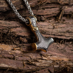 Dual Color Stainless Steel Knotwork Mjolnir Necklace-Viking Necklace-Norse Spirit