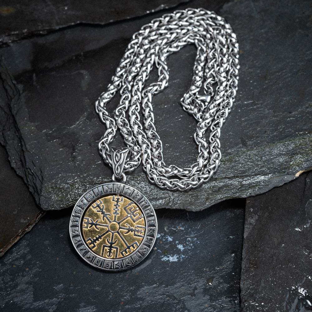 Dual Color Stainless Steel Reversible Helm of Awe/Vegvisir Pendant-Viking Necklace-Norse Spirit
