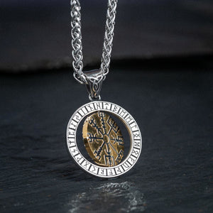 Dual Color Stainless Steel Reversible Helm of Awe/Vegvisir Pendant-Viking Necklace-Norse Spirit
