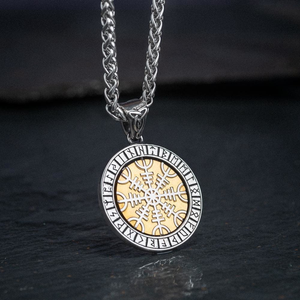 Dual Color Stainless Steel Reversible Helm of Awe/Vegvisir Pendant-Viking Necklace-Norse Spirit