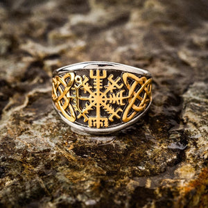 Dual Color Stainless Steel Vegvisir and Celtic Knot Ring-Viking Ring-Norse Spirit