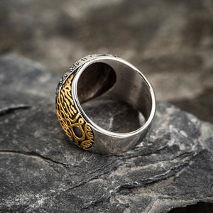 Dual Color Vegvisir and Runes Ring-Viking Ring-Norse Spirit