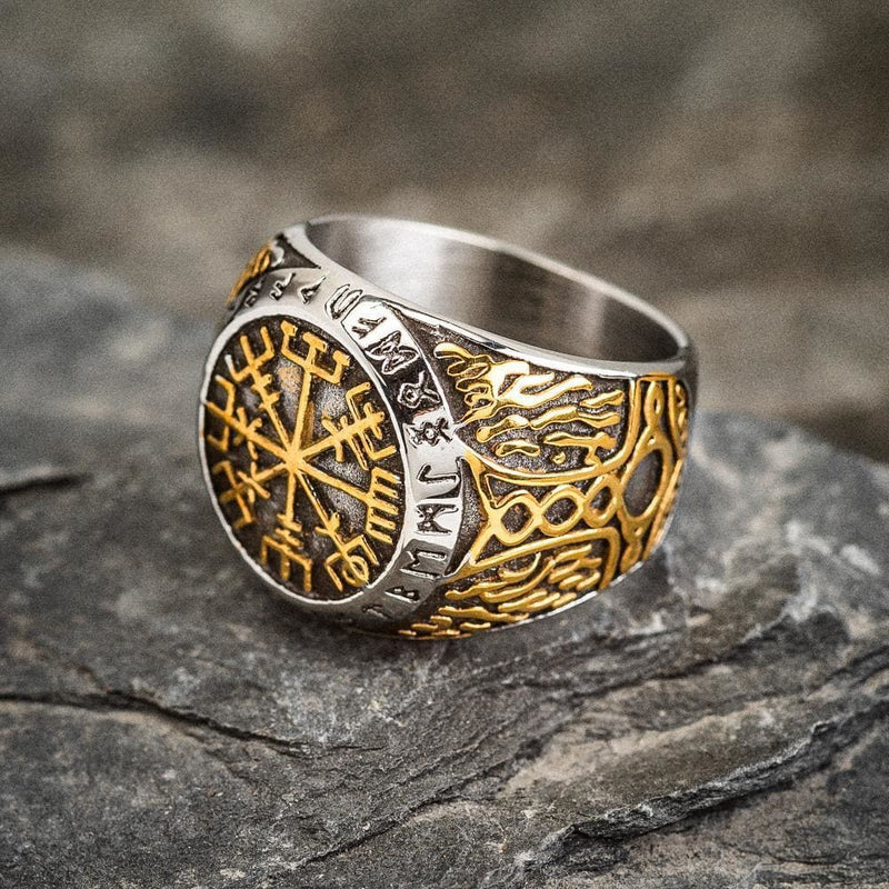 Dual Color Vegvisir and Runes Ring - Norse Spirit
