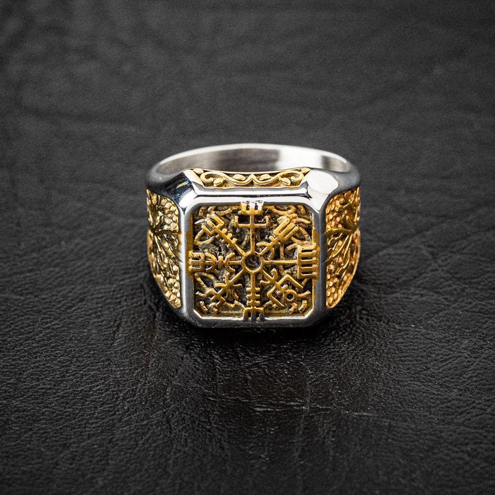 Dual Color Vegvisir and Tree of Life Ring-Viking Ring-Norse Spirit