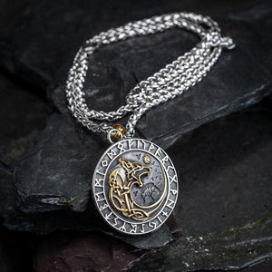 Dual Colored Stainless Steel Circular Fenrir Necklace-Viking Necklace-Norse Spirit