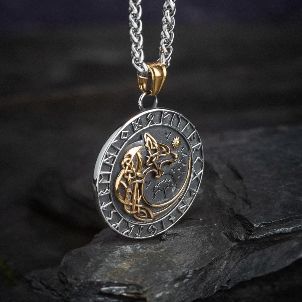 Dual Colored Stainless Steel Circular Fenrir Necklace-Viking Necklace-Norse Spirit