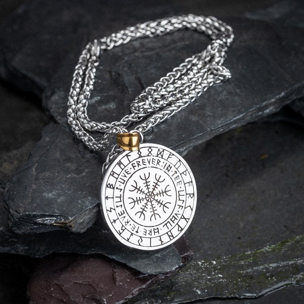 Dual Colored Stainless Steel Circular Fenrir Necklace-Viking Necklace-Norse Spirit