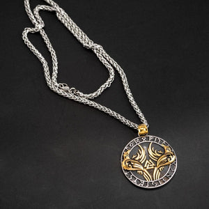 Dual Colored Stainless Steel Circular Huggin & Muginn Necklace-Viking Necklace-Norse Spirit