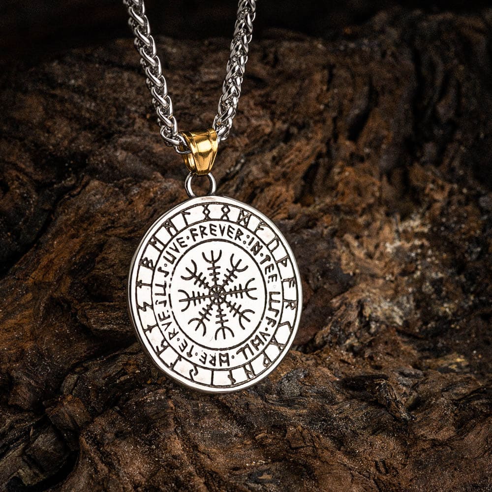 Dual Colored Stainless Steel Circular Twin Wolf Necklace-Viking Necklace-Norse Spirit