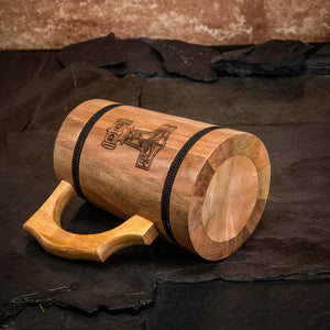Handmade Wooden Tankard With Mjolnir Engraving-Viking Tankard-Norse Spirit
